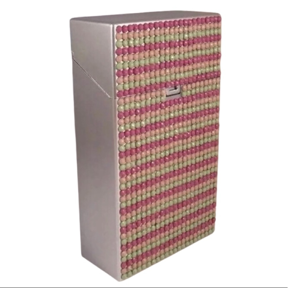 Cigarette 100s Case Hand Diamond-Painted Silver